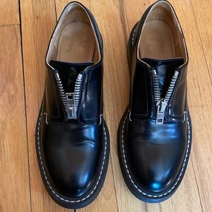 Rag & Bone Black Saxon Zip Front Leather Oxford Flats Loafers